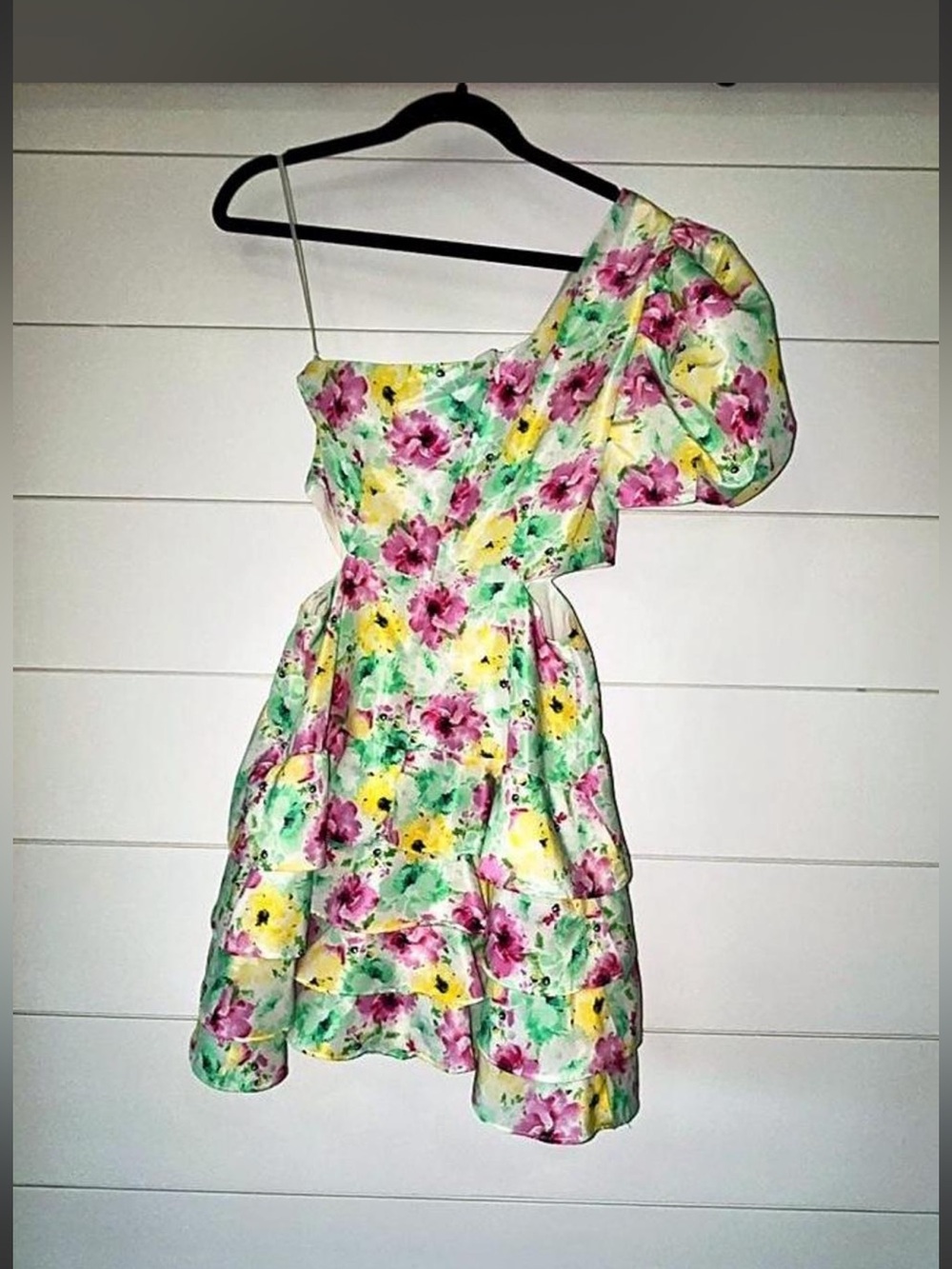 Women’s DO+BE One-Shoulder Floral  Dress in Pink, Yellow & Green